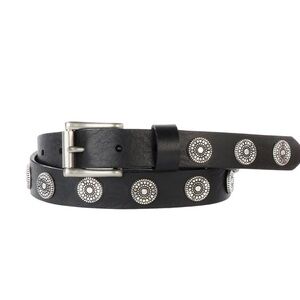 Brace Leather Black Studded Leather Belt with Silver Conchos